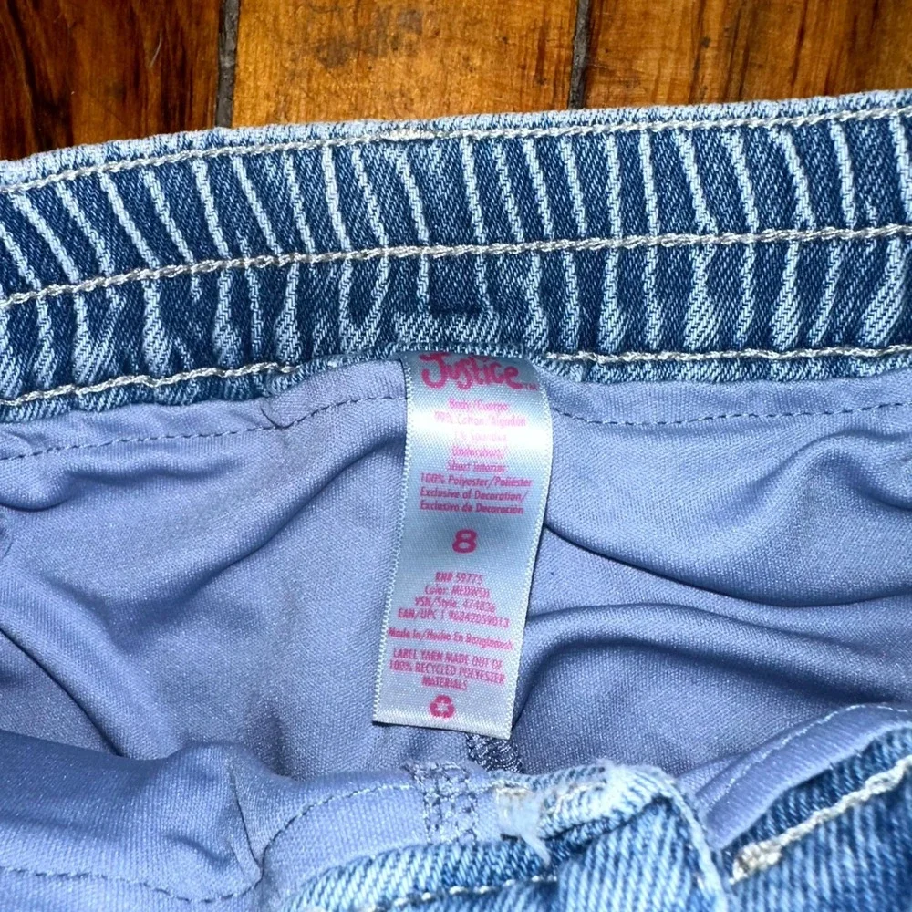 Justice Mini Skirt Girls Size 8 Blue Denim Cargo Pockets Belted Waist Utility